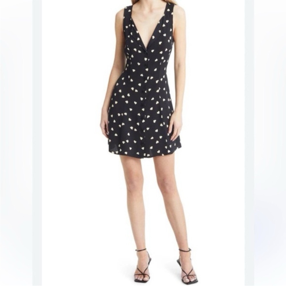 Reformation Dress Rilynn Heart Print Mini Button Front Sleeveless Luv It Sz 0